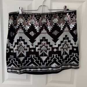 Express Aztec sequin black and white mini skirt L